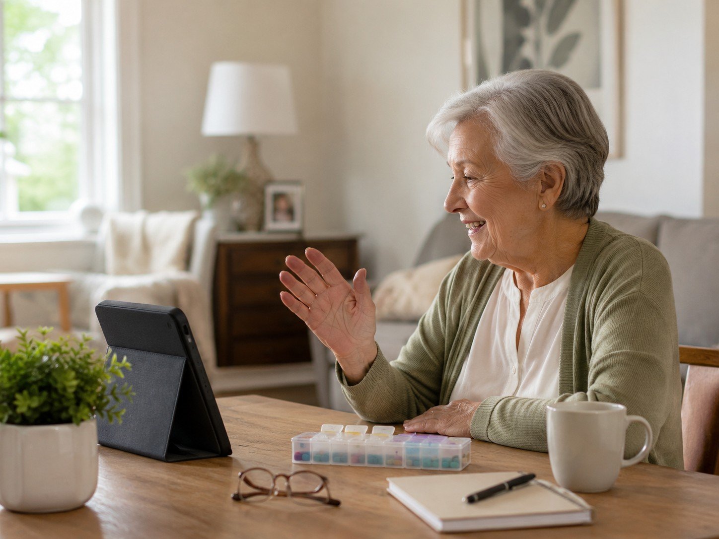 Older adult using companion technology at home